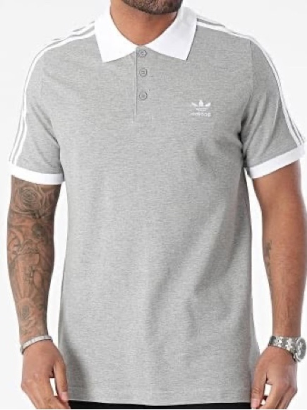 adidas Grey Polo with White Collar and Stripes